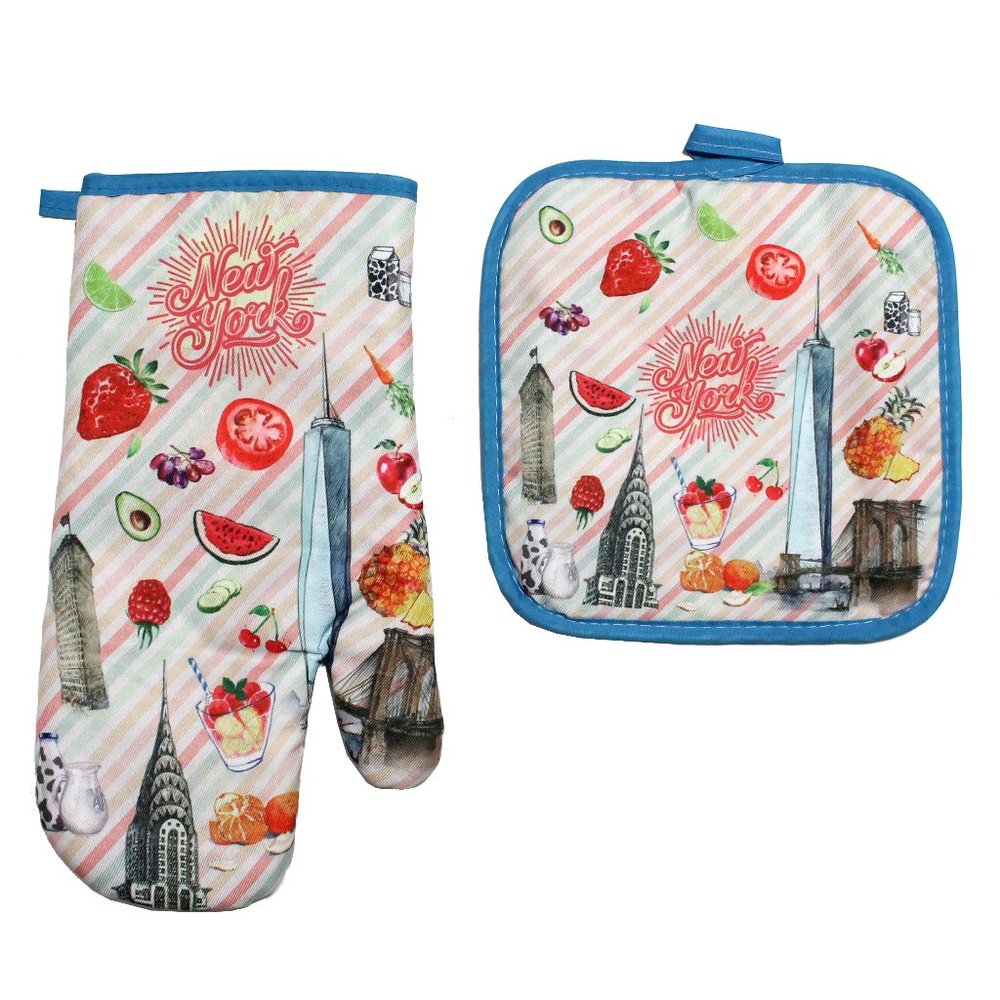 New York Cotton Potholder & Oven Mitt Set